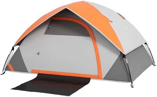 Koepeltent - Familietent 2 persoons - Lichtgewicht, stabiele, waterdichte - Met deur en raam - Grijs en roestrood van Merkloos