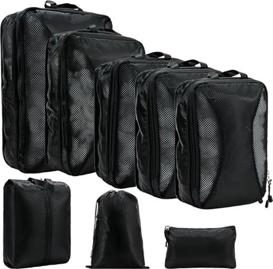 Kofferorganizerset met Compressie - 8-delige Pakkubus, Waterdichte Kledingtassen voor Koffer en Rugzak van Merkloos