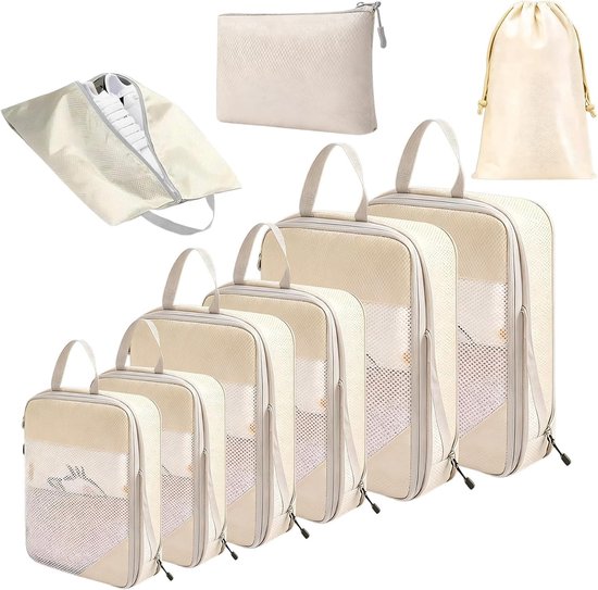 Koffers Organizer Set van 9 Stuks, Inpak Cubes, Waterdichte Compressiezakken voor Kleding, Schoenen en Cosmetica, Ideaal voor Vakanties en Zakenreizen