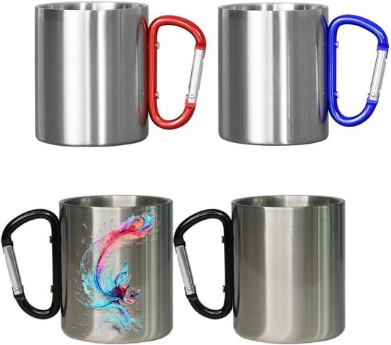 Koffie Mokken - Camping Bekers - Outdoor Reizen - Met Karabijn Haak - 3 Stuks 10oz - Wit