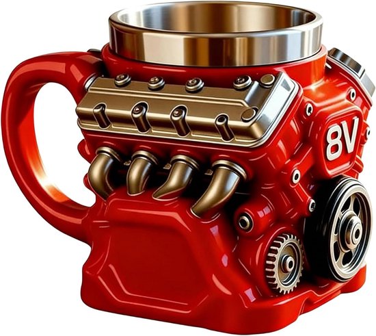 Koffie Travel Mug - RVS Mok - Drankjes Meenemen - Motor Vorm Design - 300ml Capaciteit - Zilver