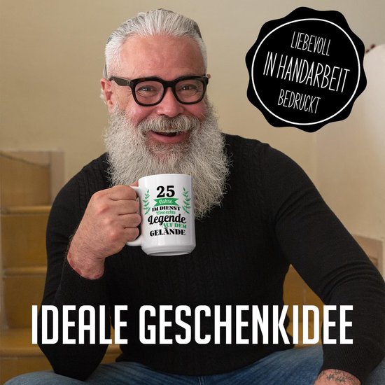 Koffiebeker 25 Jaar in Dienst Cadeau - Jubileum Mok Wit-Rood 330ml