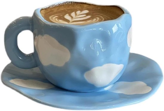 Koffiekopje met Schoteltje - Theekopje Drinkbeker - Koffie Drinken - Keramisch Materiaal - Klein Formaat - Lichtgrijs