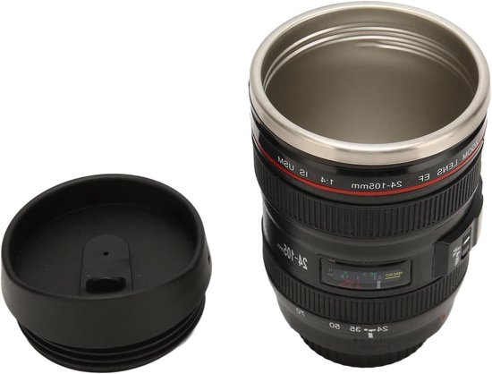 Koffiemok Cameralens - Fotografie Mok - Warme Dranken - Realistisch Ontwerp - 350 ml - Zwart