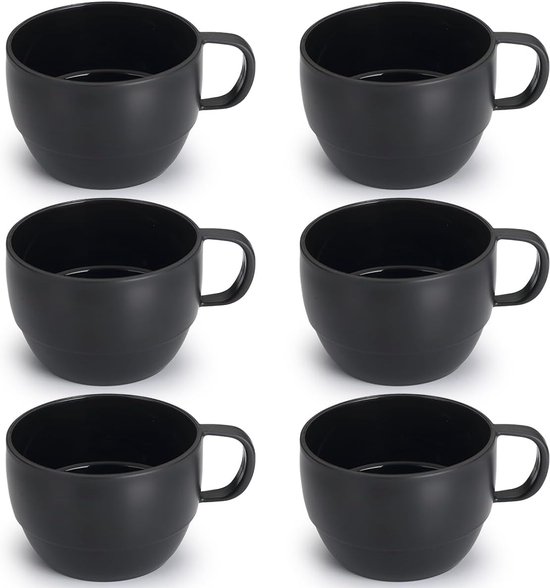 Koffiemokken set van 6 - lichte kunststof - 350 ml - ideaal voor buiten