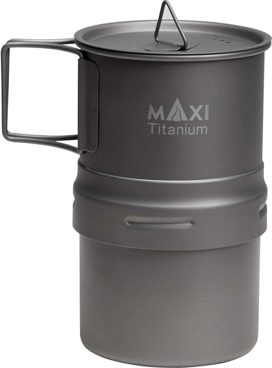 Koffiezetapparaat voor op de camping, titanium, moka pot, koffie, French Press voor outdoor, reizen, picknick, wandelen, tuin, kampvuur, 5 oz elk gebruin, grijs