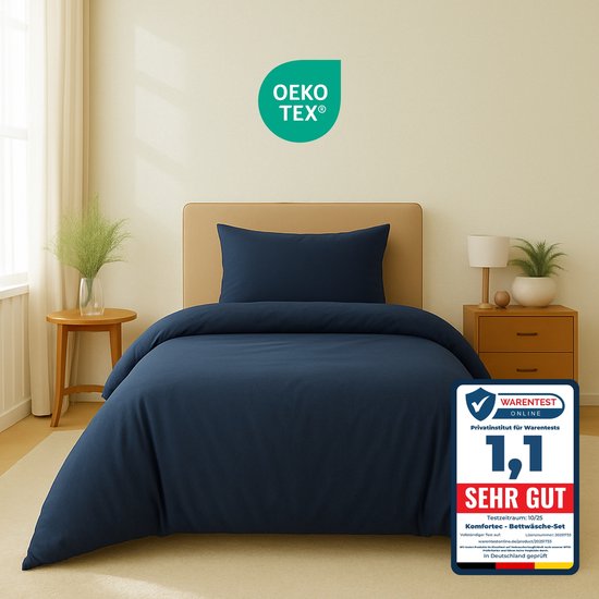 Komfortec Premium Dekbedovertrek 135x200 cm + Kussensloop 40x80 cm - 100% Microvezel - 90 g/m² - 2-Delige Superzachte Beddengoedset - met Rits - Blauw