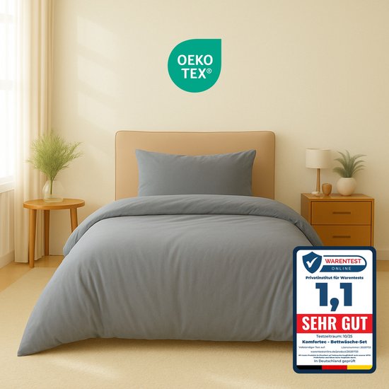 Komfortec Premium Dekbedovertrek 135x200 cm + Kussensloop 40x80 cm - 100% Microvezel - 90 g/m² - 2-Delige Superzachte Beddengoedset - met Rits - Grijs van Komfortec