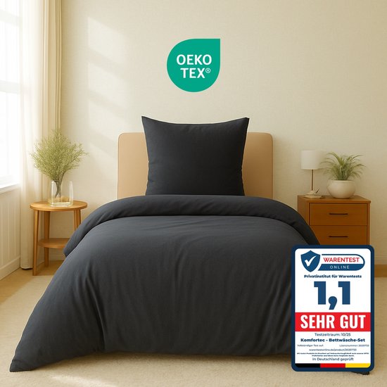 Komfortec Premium Dekbedovertrek 155x220 cm + 2x Kussensloop 80x80 cm - Geborsteld 100% Polyester Microvezel 90 g/m² - 3-Delige Superzachte Beddengoedset - Antracietgrijs van Merkloos