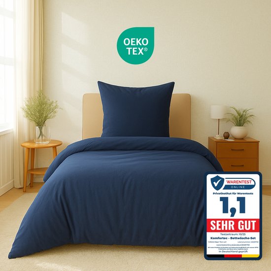 Komfortec Premium Dekbedovertrek 155x220 cm + 2x Kussensloop 80x80 cm - Geborsteld 100% Polyester Microvezel 90 g/m² - 3-Delige Superzachte Beddengoedset - Blauw van Merkloos