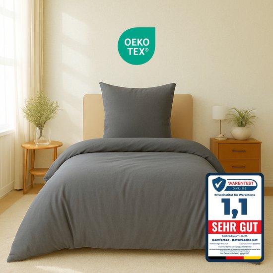 Komfortec Premium Dekbedovertrek 155x220 cm + 2x Kussensloop 80x80 cm - Geborsteld 100% Polyester Microvezel 90 g/m² - 3-Delige Superzachte Beddengoedset - Grijs van Merkloos