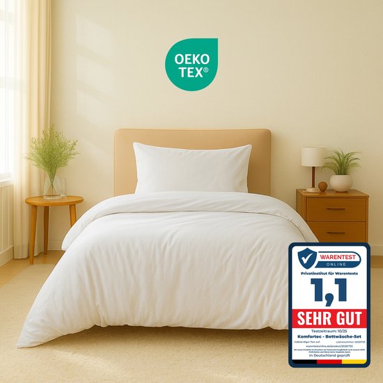 Komfortec Premium Dekbedovertrek 155x220 cm + Kussensloop 40x80 cm - 100% Microvezel - 90 g/m² - 2-Delige Superzachte Beddengoedset - met Rits - Wit van Komfortec