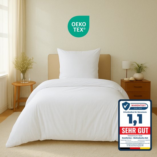 Komfortec Premium Dekbedovertrek 155x220 cm + Kussensloop 80x80 cm - 100% Microvezel - 90 g/m² - 2-Delige Superzachte Beddengoedset - met Rits - Wit van Merkloos