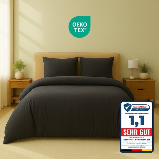 Komfortec Premium Dekbedovertrek 200x200 cm + 2x Kussensloop 40x80 cm - Geborsteld 100% Polyester Microvezel 90 g/m² - 3-Delige Superzachte Beddengoedset - Antracietgrijs