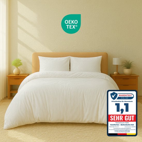 Komfortec Premium Dekbedovertrek 200x200 cm + 2x Kussensloop 40x80 cm - Geborsteld 100% Polyester Microvezel 90 g/m² - 3-Delige Superzachte Beddengoedset - Wit van Komfortec