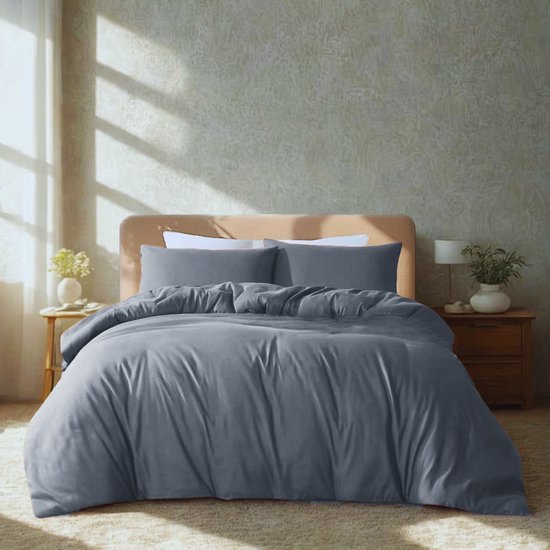Komfortec Premium Dekbedovertrek 200x200 cm + 2x Kussensloop 60x70 cm - Geborsteld 100% Polyester Microvezel 90 g/m² - 3-Delige Superzachte Beddengoedset - Antraciet van Merkloos