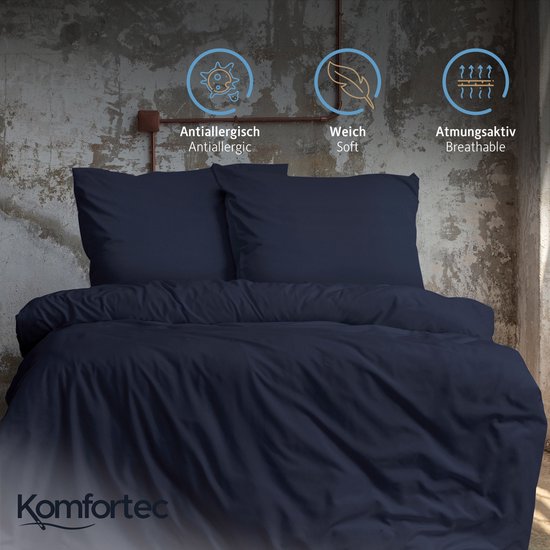 Komfortec Premium Dekbedovertrek 200x200 cm + 2x Kussensloop 80x80 cm - Geborsteld 100% Polyester Microvezel 90 g/m² - 3-Delige Superzachte Beddengoedset - Blauw van Merkloos