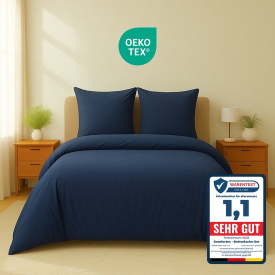 Komfortec Premium Dekbedovertrek 240x220 cm + 2x Kuss 80x80 cm - Geborsteld 100% Polyester Microvezel 90 g/m² - 3-Delige Superzachte Beddengoedset - Blauwensloop van Komfortec