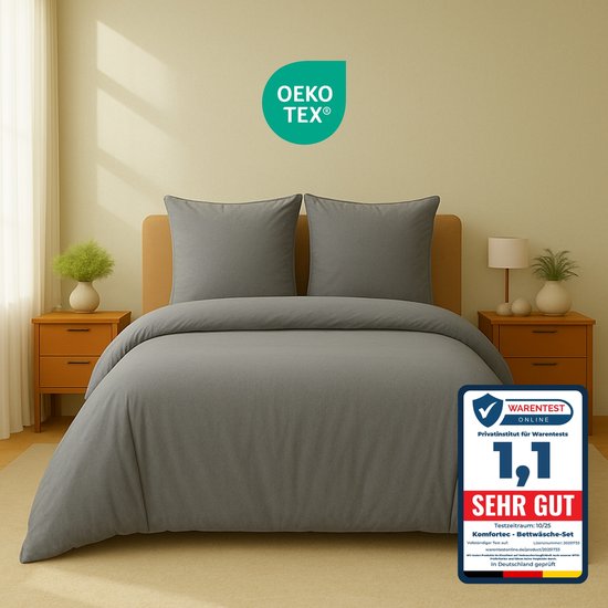 Komfortec Premium Dekbedovertrek 240x220 cm + 2x Kussensloop 80x80 cm - Geborsteld 100% Polyester Microvezel 90 g/m² - 3-Delige Superzachte Beddengoedset - Antracietgrijs van Komfortec
