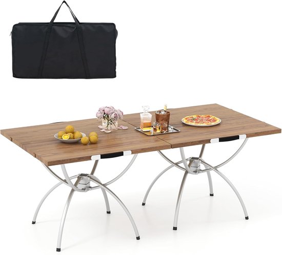 KOMFOTTEU 2-in-1 campingtafel, uittrekbaar, klaptafel, aansluitbare picknicktafel van aluminium frame en hout, tuintafel, reistafel, 120 x 60 cm, incl. draagtas
