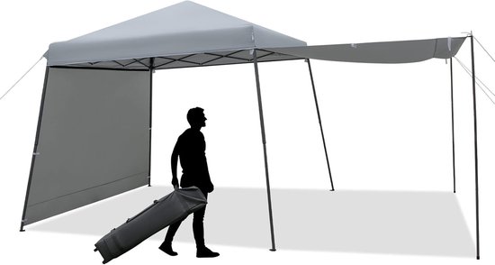 KOMFOTTEU 3 x 3 m p pop-up paviljoen van Oxford met metalen frame, in hoogte verstelbare partytent met roltas en verstelbare zijwand, inklapbare schaduwmaker voor picknick party markt van Merkloos