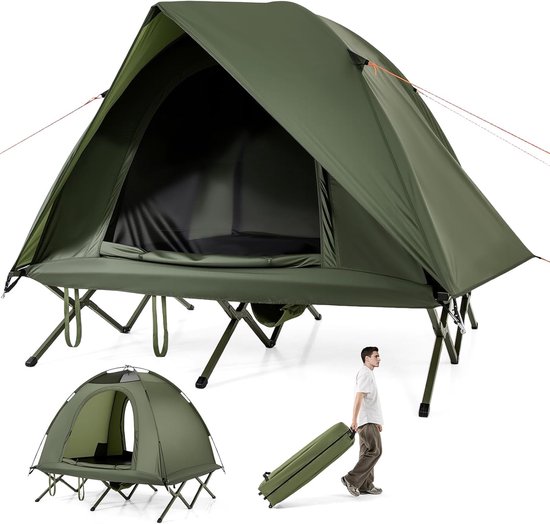 KOMFOTTEU Campingbed met tent voor 2 personen, transporttas met wielen, transparante dakramen, waterdichte regenhoes, windtouwen, eenvoudig te monteren, slaaptentbed voor strand, picknick, reizen van Merkloos