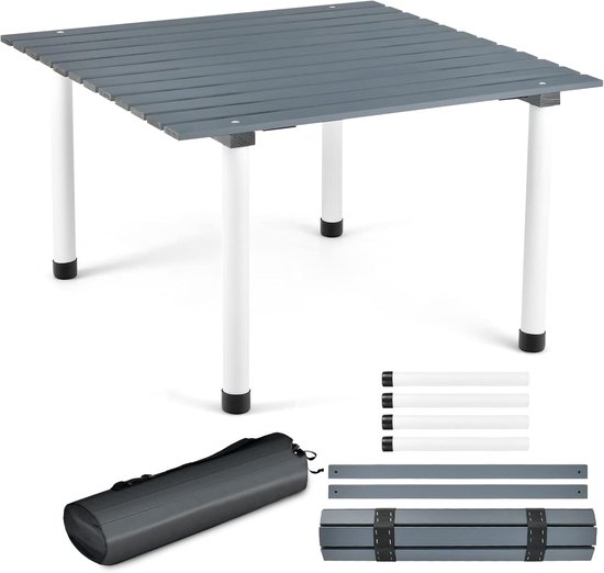 KOMFOTTEU Campingtafel, hout, oprolbaar, picknicktafel, inklapbaar, met draagtas, klaptafel, draagbaar en opvouwbaar, tuintafel, 69 x 69 x 42 cm, voor camping, feest, picknick, grijs van Merkloos