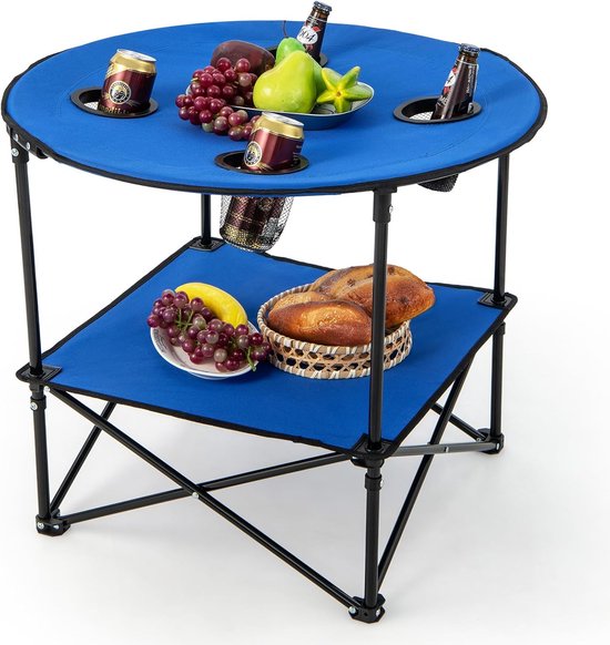 KOMFOTTEU Campingtafel, inklapbaar, picknicktafel met 2 niveaus van Oxford-stof, draagbare tafel met 4 bekerhouders, bijzettafel met draagtas, voor barbecue, feest, vissen van Merkloos