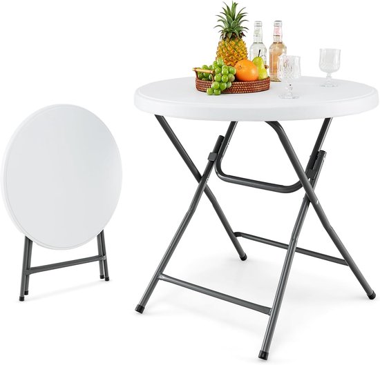 KOMFOTTEU Campingtafel, opvouwbaar, HDPE, ronde picknicktafel met metalen frame, draagvermogen 75 kg, voor tuin, barbecue, party, wit, diameter 81 cm van komfotteu