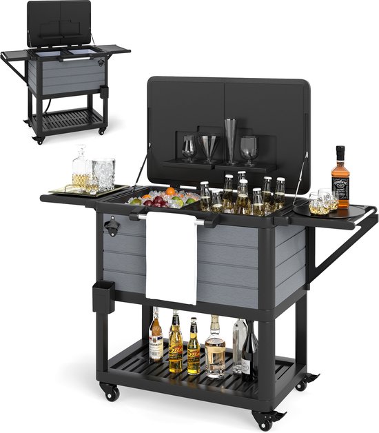 KOMFOTTEU Coolbar Koelwagen 91L - serveerwagen met wielen - drankkoeler - koelbox voor buiten, terrassen, party