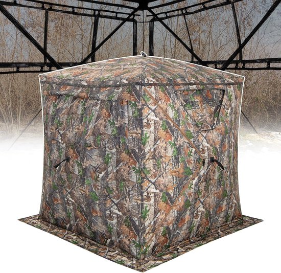 KOMFOTTEU Jachttent voor 2/3 personen, jachtschuilplaats, bodemtent met draagtas, campingtent met ramen, werptent voor opvouwbare jacht, camouflage van Merkloos