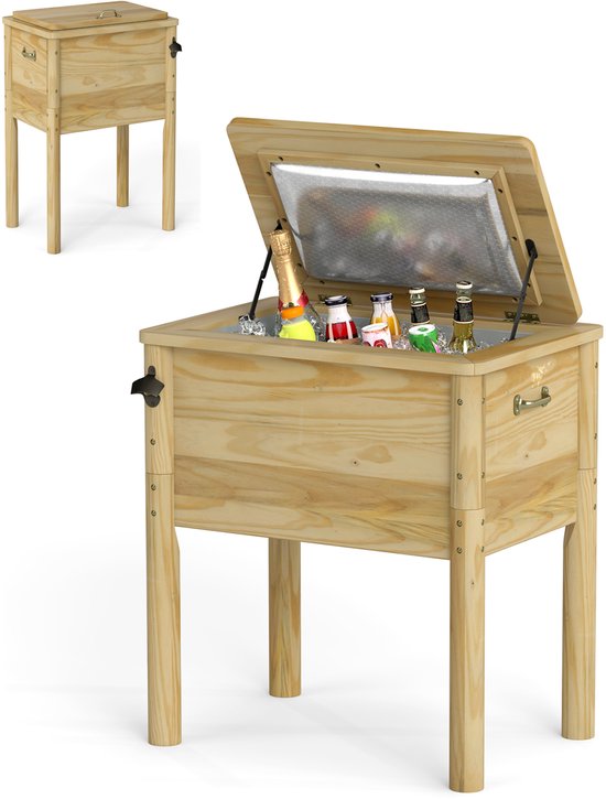 KOMFOTTEU Koelbox Coolbar - Koel Boks 51 L - Koelbox - Mobiele buitenbar - 67 x 47 x 74 cm - grenenhout - voor terras, party van komfotteu