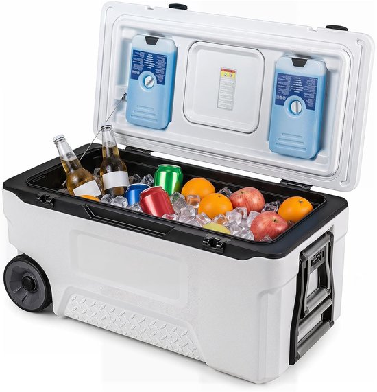 KOMFOTTEU Koelbox Thermobox 70L - Versterkte Isolatie voor Langdurige Koeling - Wielen & Handgreep - Afvoerstop en Antislip Voetkussens