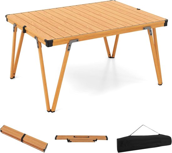 KOMFOTTEU Opvouwbare en draagbare tuintafel met opbergtas, campingtafel met aluminium plaat, outdoortafel voor picknick, feest, BBQ, strand, balkon (bruin) van komfotteu
