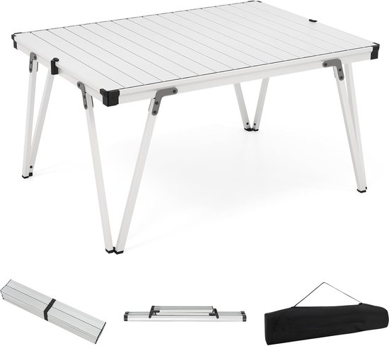 KOMFOTTEU Opvouwbare en draagbare tuintafel met opbergtas, campingtafel met aluminium plaat, outdoortafel voor picknick, feest, BBQ, strand, balkon (zilver)