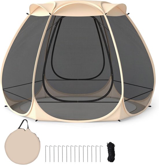 KOMFOTTEU Pop-up bubbel tent 312x269x210 cm voor 4-6 personen, transparante koepel van glasvezel met oprolbare deur en haringen, windbestendige touwen, voor kamperen/picknicken/sporten van Merkloos