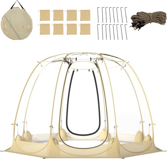 KOMFOTTEU Pop-up bubbel tent, transparante PVC tent voor 5-6 personen, koepeltent eenvoudig te monteren, weerbestendige schuilplaats voor sportevenementen en kamperen, kampeertent met draagtas, 265 x 265 cm van Merkloos