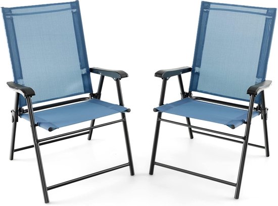 KOMFOTTEU Set van 2 Klapstoelen, balkonstoelen, set van 2, draagbaar, tuinstoelen met rugleuning, terrasstoelen, weerbestendig, campingstoelen, inklapbaar, voor tuin, balkon, terras (blauw)