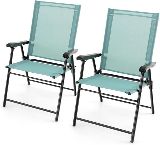 KOMFOTTEU Set van 2 Klapstoelen, balkonstoelen, set van 2, draagbaar, tuinstoelen met rugleuning, terrasstoelen, weerbestendig, campingstoelen, inklapbaar, voor tuin, balkon, terras (mintgroen)