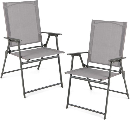 KOMFOTTEU Set van 2 tuinstoelen, klapstoelen, draagbaar, met armleuningen, balkonstoelen met ergonomische rugleuning, campingstoelen, tot 150 kg, outdoor stoelen, weerbestendig, voor tuin, balkon