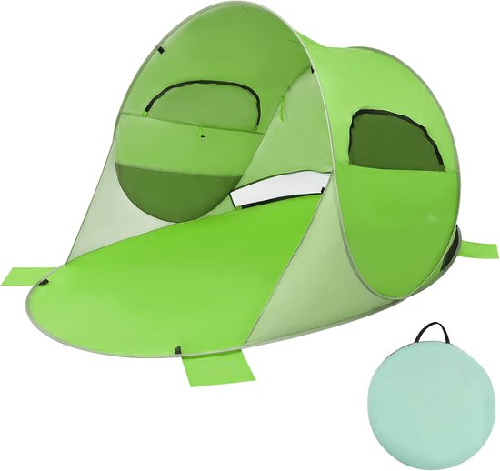 KOMFOTTEU Strandtent Pop-up strandtent voor 3-4 personen, tent met zonneklep, windscherm, gemakkelijk draagbaar met draagtas, zonnetent voor familie, strand, camping, gazon, tuin (groen) van Merkloos
