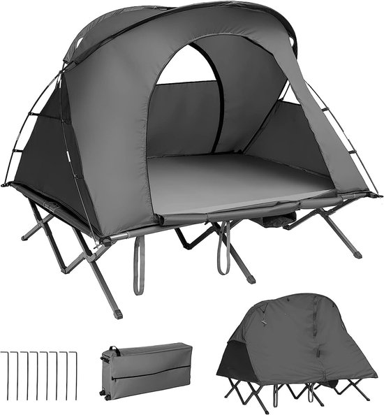 KOMFOTTEU Veldbed met tent voor 2 personen, 4-in-1 campingtent, waterdicht, met regenhoes, luchtmatras, kussen, draagtas op wielen, campingbed, campingbed voor wandelen en picknick van Merkloos