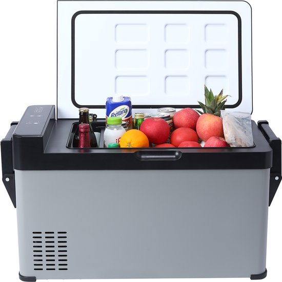 Kompressor 38L Elektrische Koelbox – 12V/240V – Draagbare Mini Koelkast met Handvat en Temperatuurregeling -22℃ tot 20℃ – Voor Auto, Boot, Camping, Picknick, Festivals – Grijs