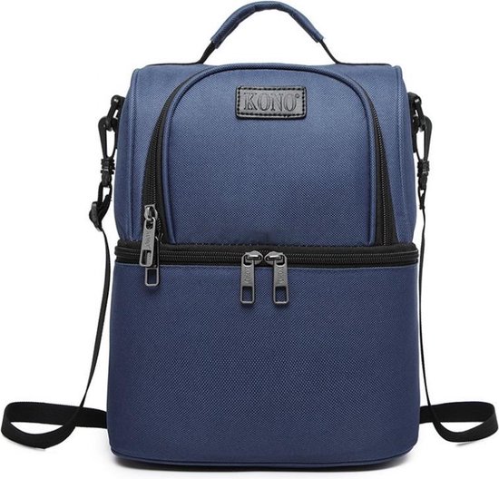 Kono Koeltas Lunchtas - Lunchbox Grote Capaciteit - 2-delig - Met aluminium binnenvoering  - Blauw (E1958 NY) van Kono