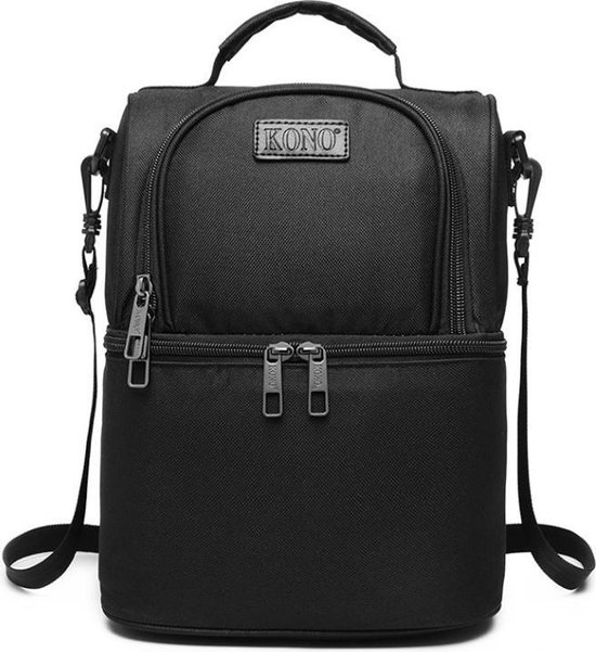 Kono Koeltas Lunchtas - Lunchbox Grote Capaciteit - 2-delig - Met aluminium binnenvoering  - Zwart (E1958 BK) van Kono