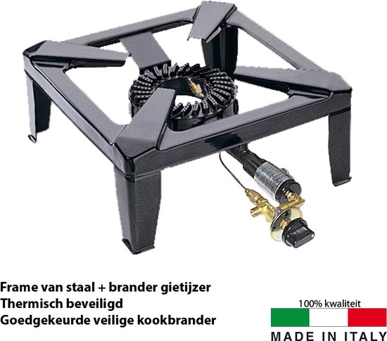Kookbrander gietijzeren ringbrander - staal frame - Thermisch beveiligd zonder piezo ontsteking - 9,1kW - Propaan 30/50 mbar
