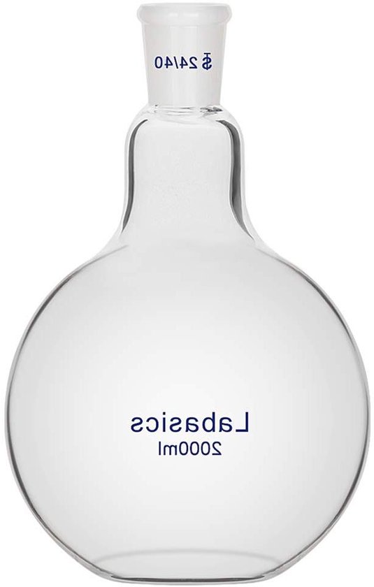 Kookkolf Enkele Hals - Platte Bodem Fles - Laboratorium Experimenten - Hittebestendig Borosilicaatglas - 2000 ml - Transparant