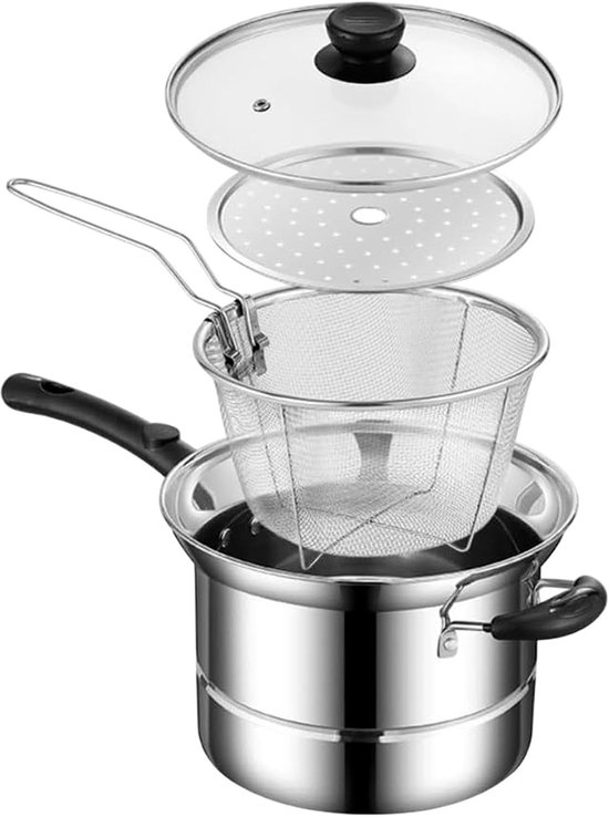 Kookpan Met Zeef - Alles-in-één Pan - Pasta Koken - Ingebouwde Zeef - 22cm Breed - Multicolor