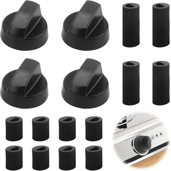 Kookplaat, 4 stuks, universele draaiknoppen, Geschikt voorbijna alle kookplaten, universele kookplaat, voor elektrische gasfornuizen, met 12 adapters
