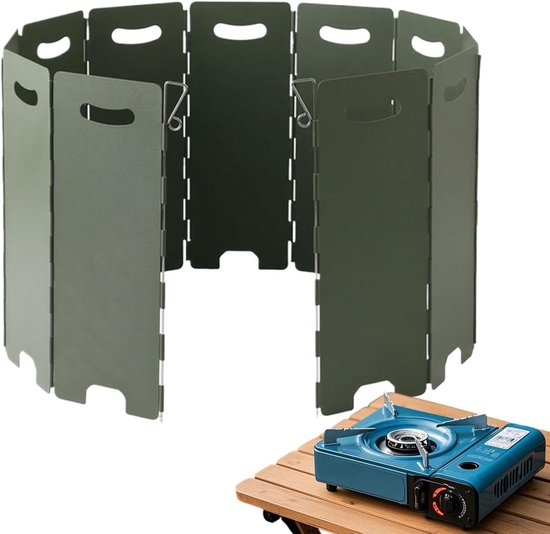 Kookplaat Afdekking - Windscherm Kooktoestel - Buiten Koken - 11 Ijzeren Beschermers - 93 x 22 cm - Legergroen